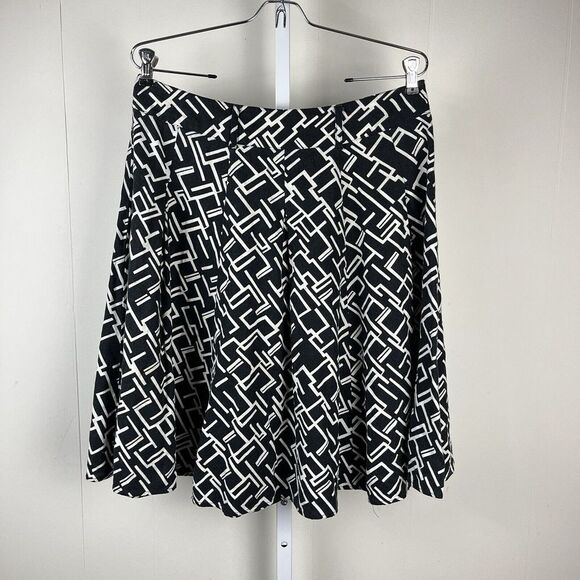 Black Dresses & Skirts - Sherry Taylor Midi Skirt‎ Black White Geometric Linen Rayon Blend Size Large